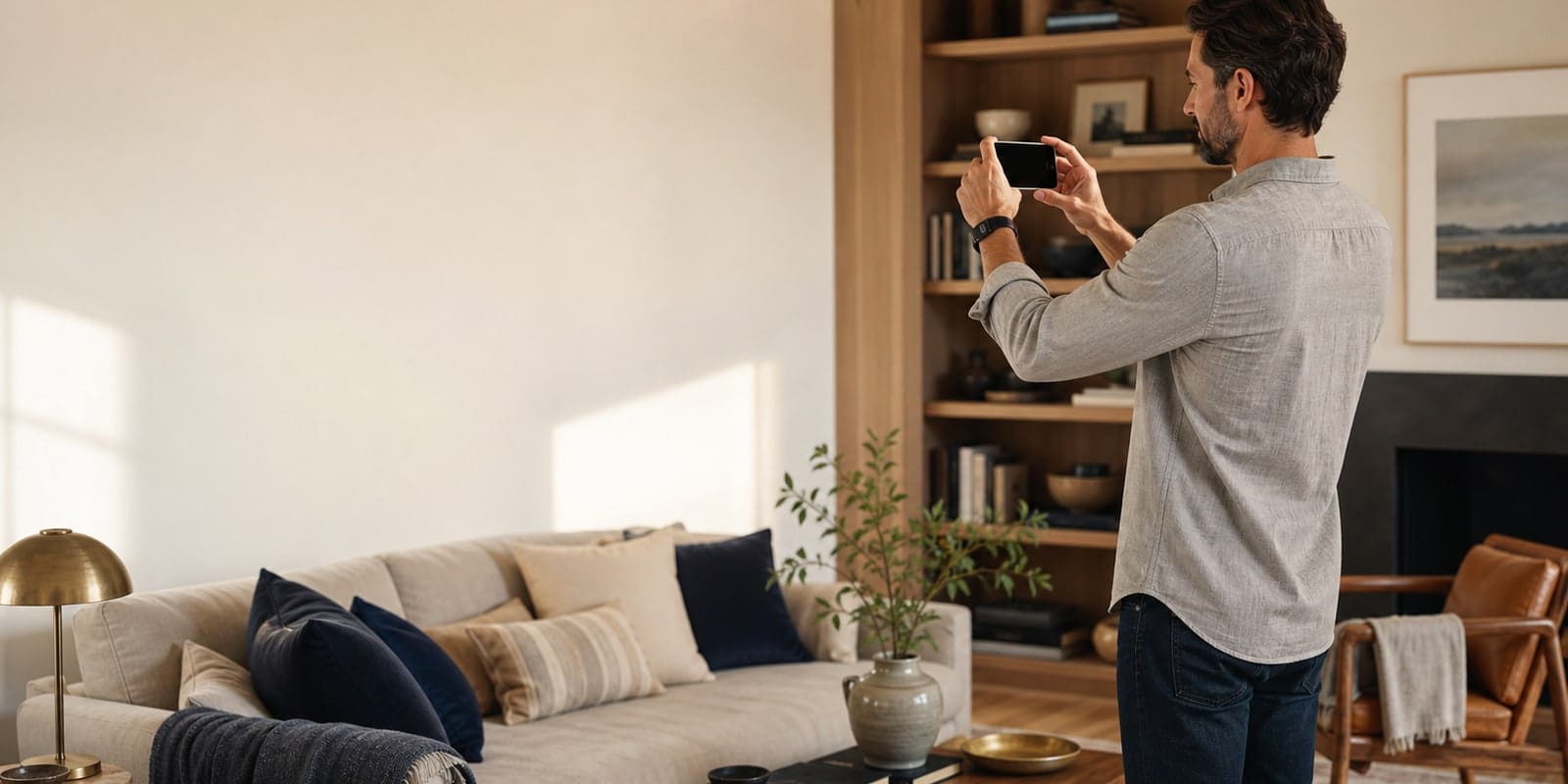 Homeowner using the Wardkeep app to document belongings on a smartphone
